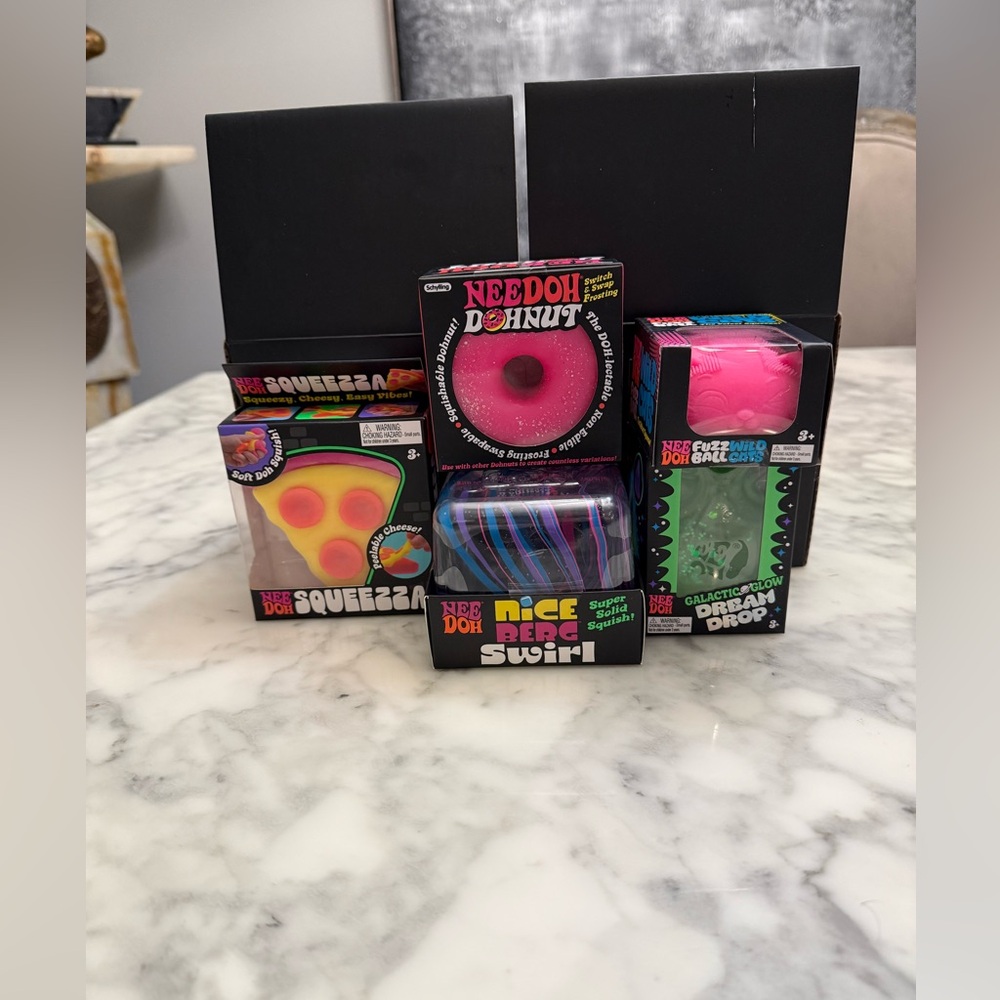 Nee Doh squishy bundle pizza swirl donut drop cat